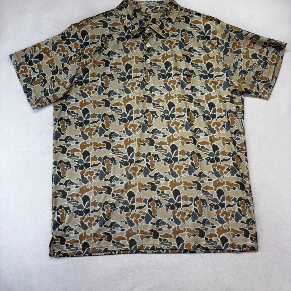 Simply Southern Polo Shirt Mens Large Brown Camo Short Sleeve Performance